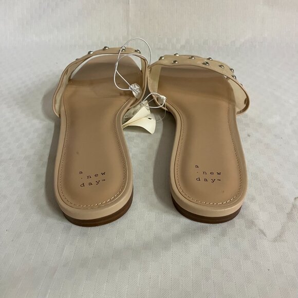 A New Day Women 12 Beige Elain Rhinestone Memory Foam Insole Mesh Slide Sandals - Picture 4 of 6